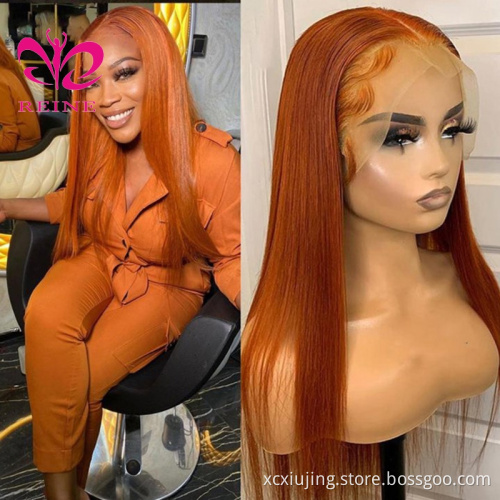 REINE  Red Blonde Orange Color Natural Brazilian Human Hair Lace Front Wigs Pre Plucked Virgin Ginger Wigs